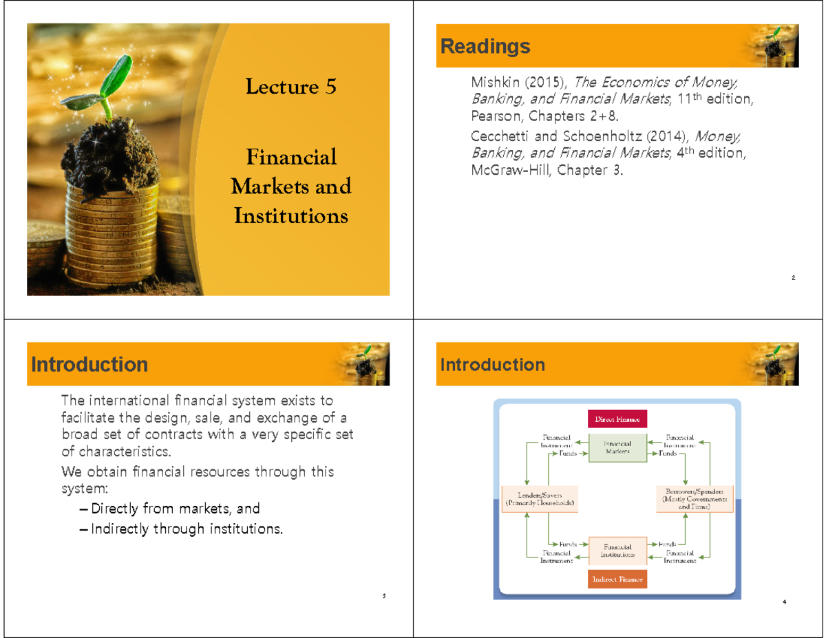 Lecture 5 - Financial Markets and Institutions - Lecture 5 Financial ...