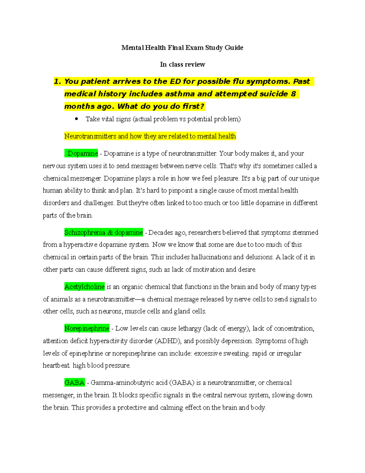Mental Health Final Exam Study Guide - Past medical history includes ...