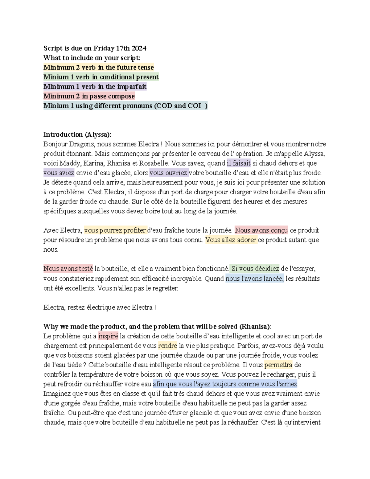French isu script - practice - Script is due on Friday 17th 2024 What ...
