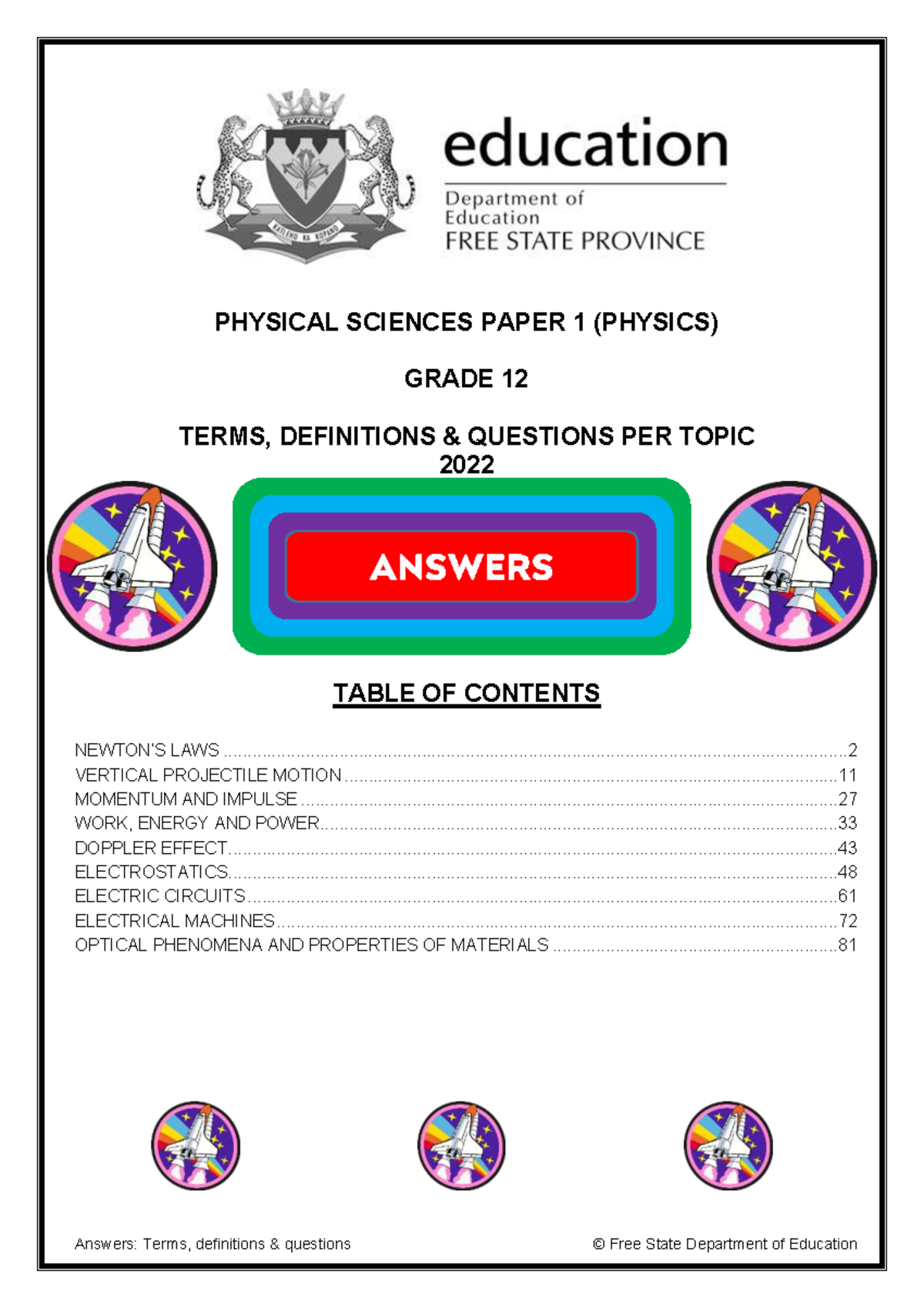 PHYSICAL SCIENCES P1 (PHYSICS) GRADE 12 TERM DEFINITIONS & QUESTIONS ...