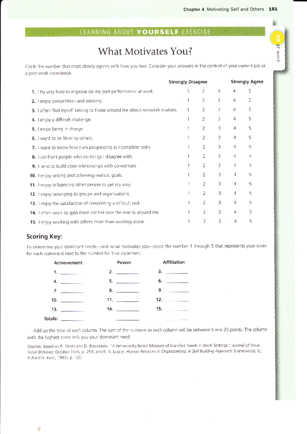 Motivation Exercise - notes - Chapter 4 Motivating Self and Others 151 ...