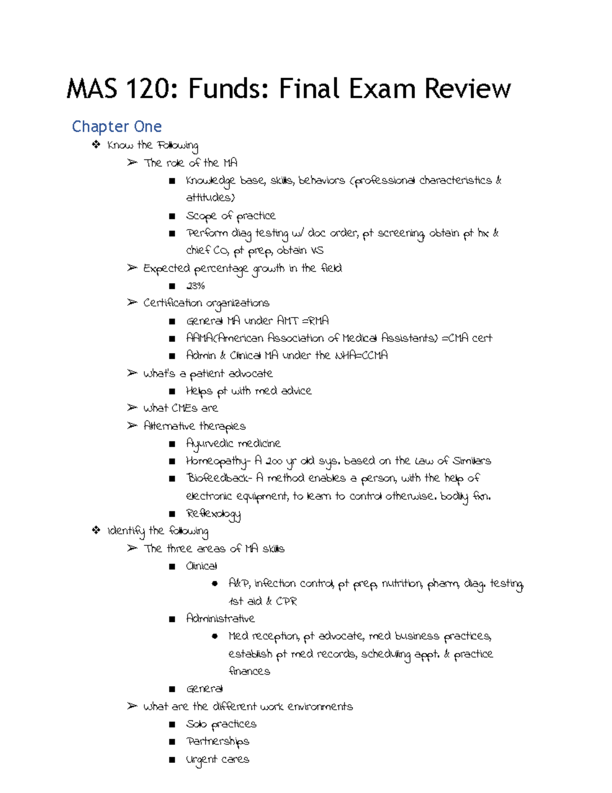 MAS 120 Final Exam Review: Key Concepts and Topics to Prepare - Studocu