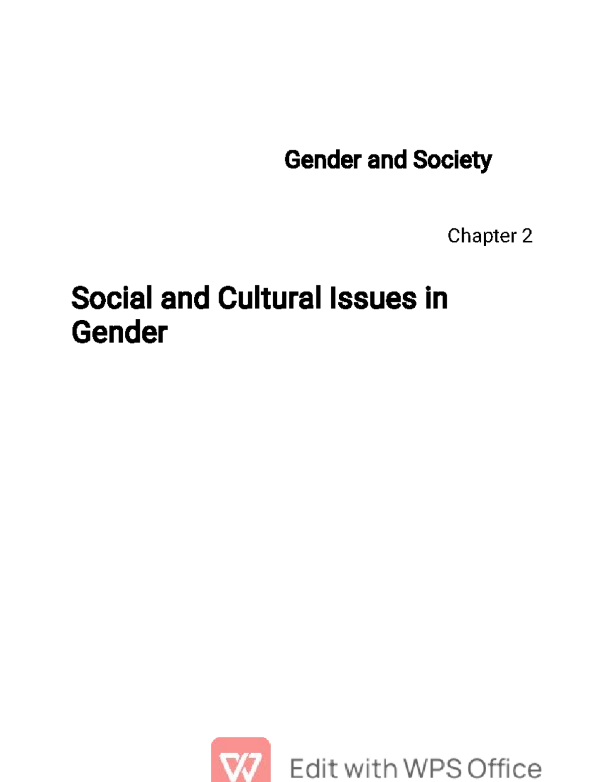 Gender and Society (GFL) Chapter 2: Social & Cultural Issues in Gender ...