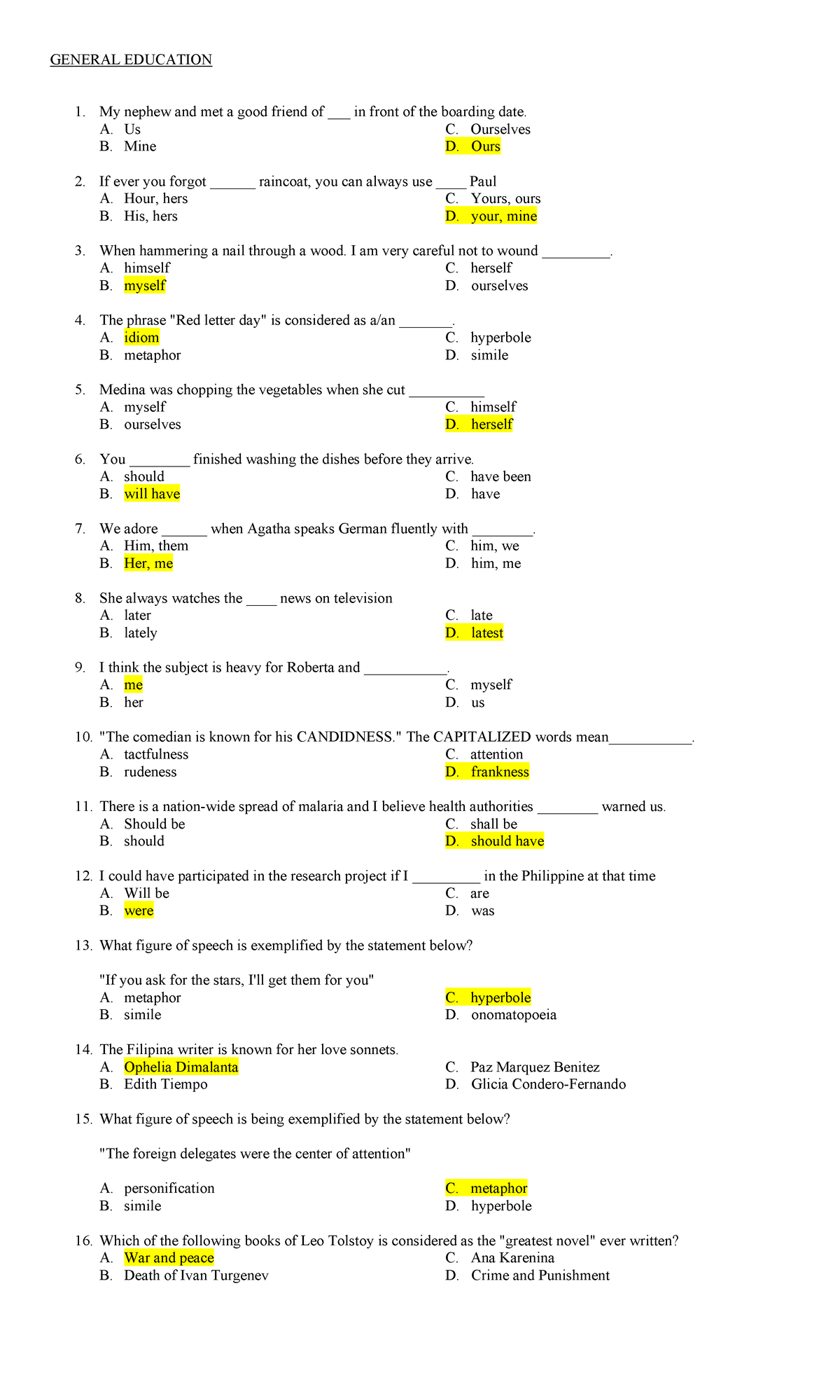 General Education Quiz: Practice Questions and Answers - Studocu