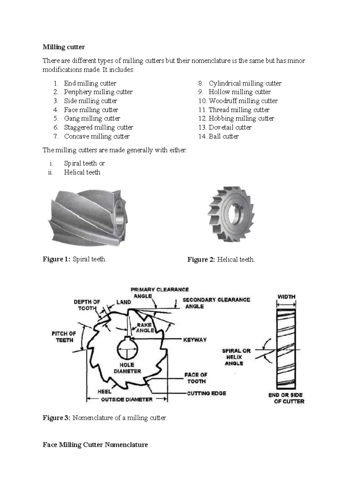 Milling Cutters: Types, Nomenclature, and Features - Studocu