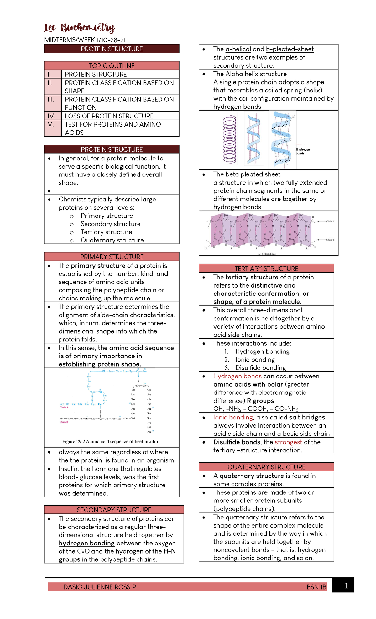 Biochem Transes 07 Midterms Summary - MIDTERMS/WEEK 1/10-28- PROTEIN ...