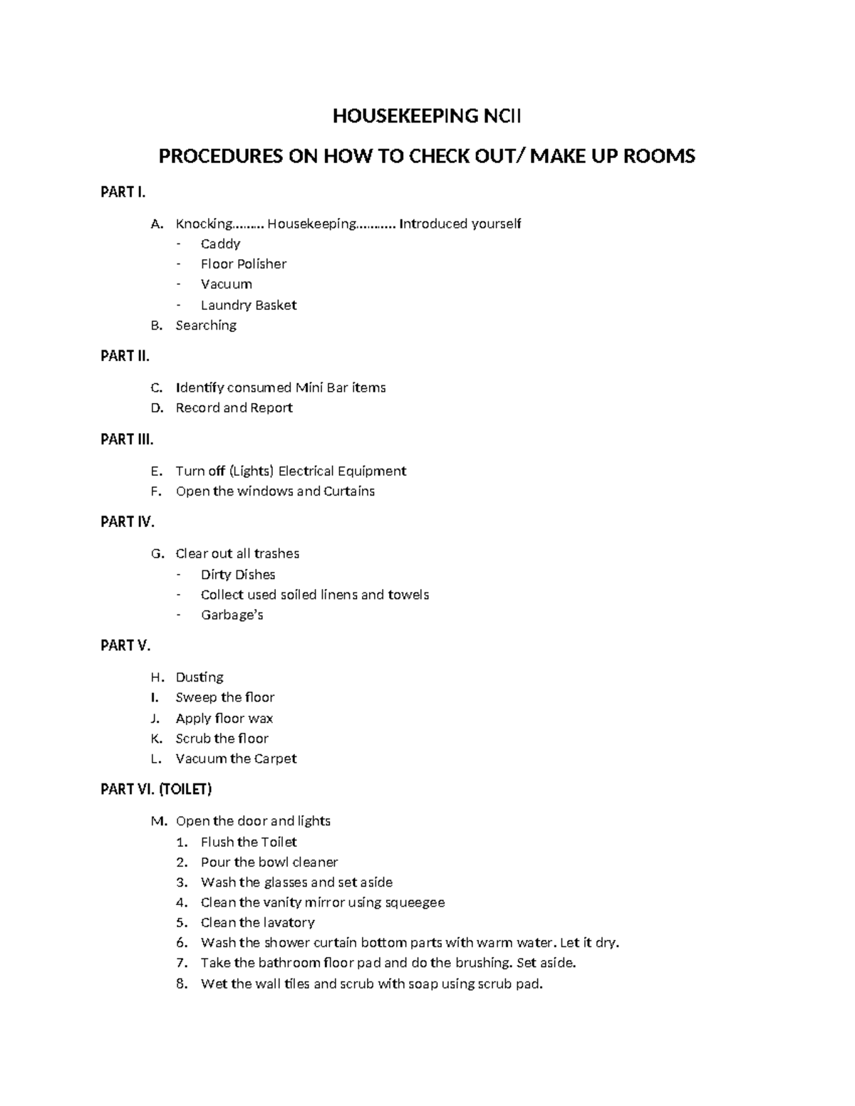 Butler AND MAKE UP ROOM - about housekeeping - HOUSEKEEPING NCII ...