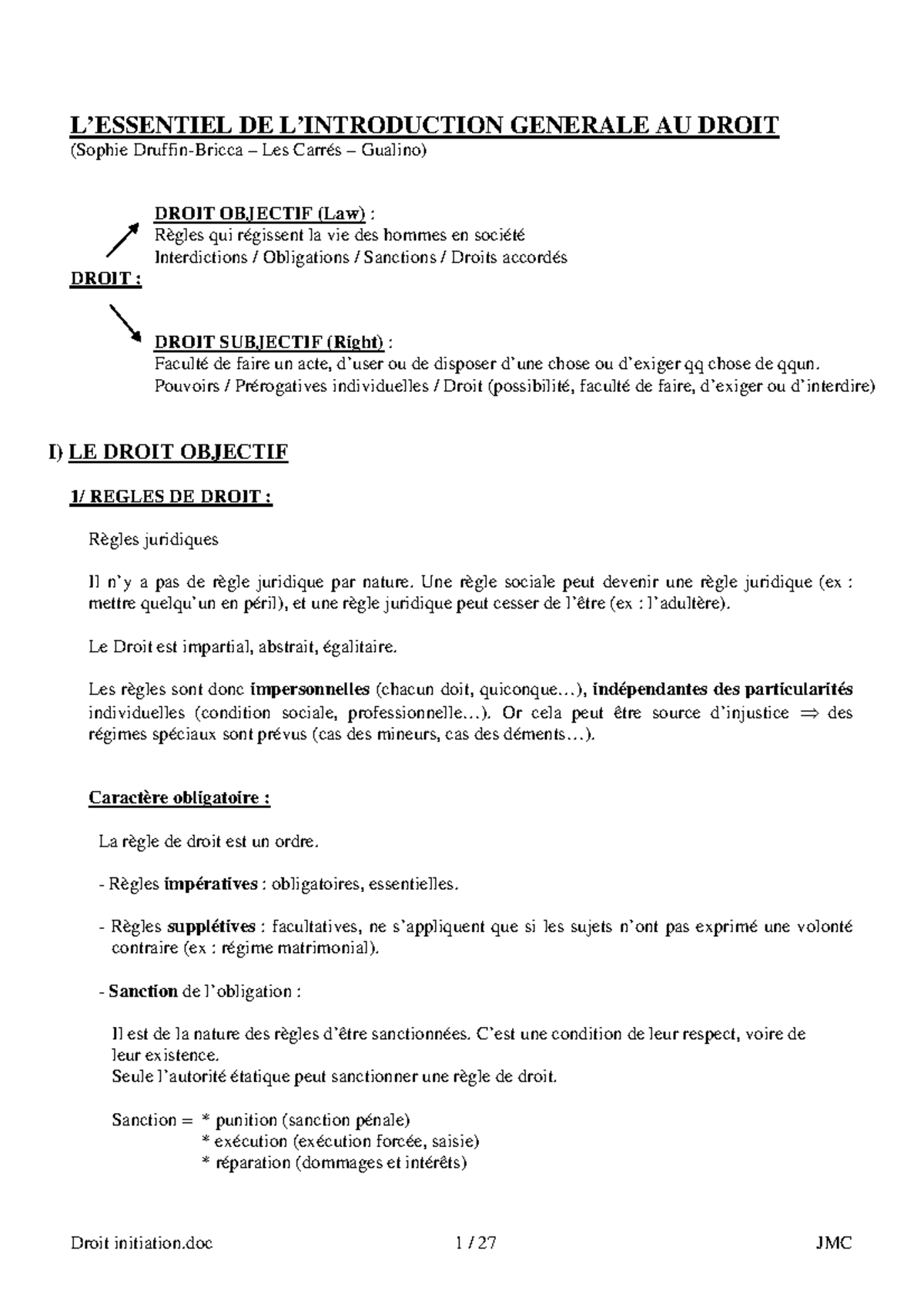 Résumé du Semestre en Droit (DROIT 101) : Concepts et Principes ...