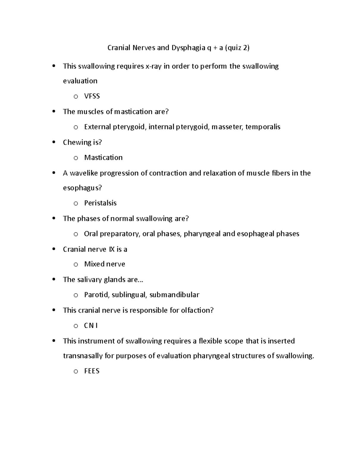 Quiz 2: Cranial Nerves and Their Role in Dysphagia - Studocu