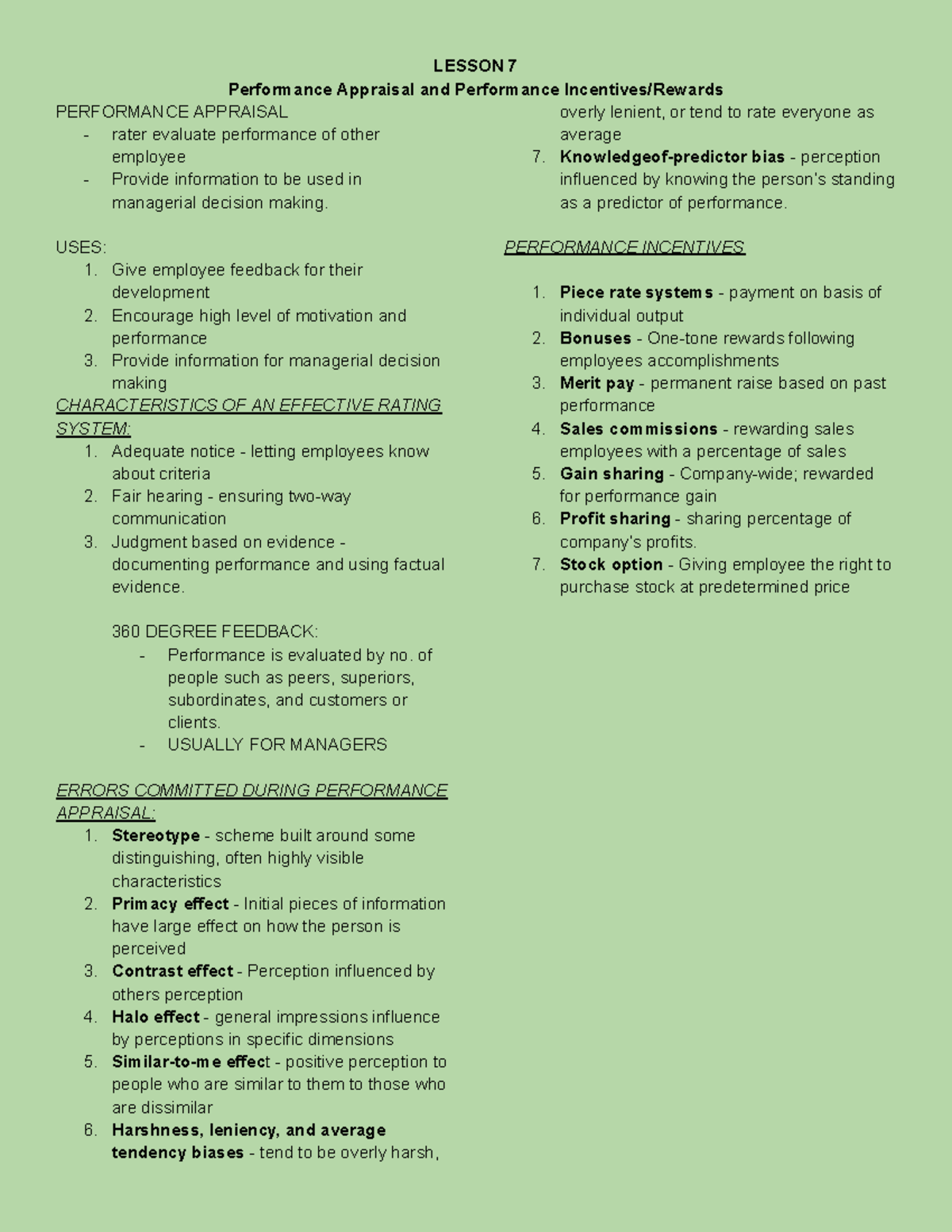Lesson 7: Performance Appraisal Insights and Biases - Studocu