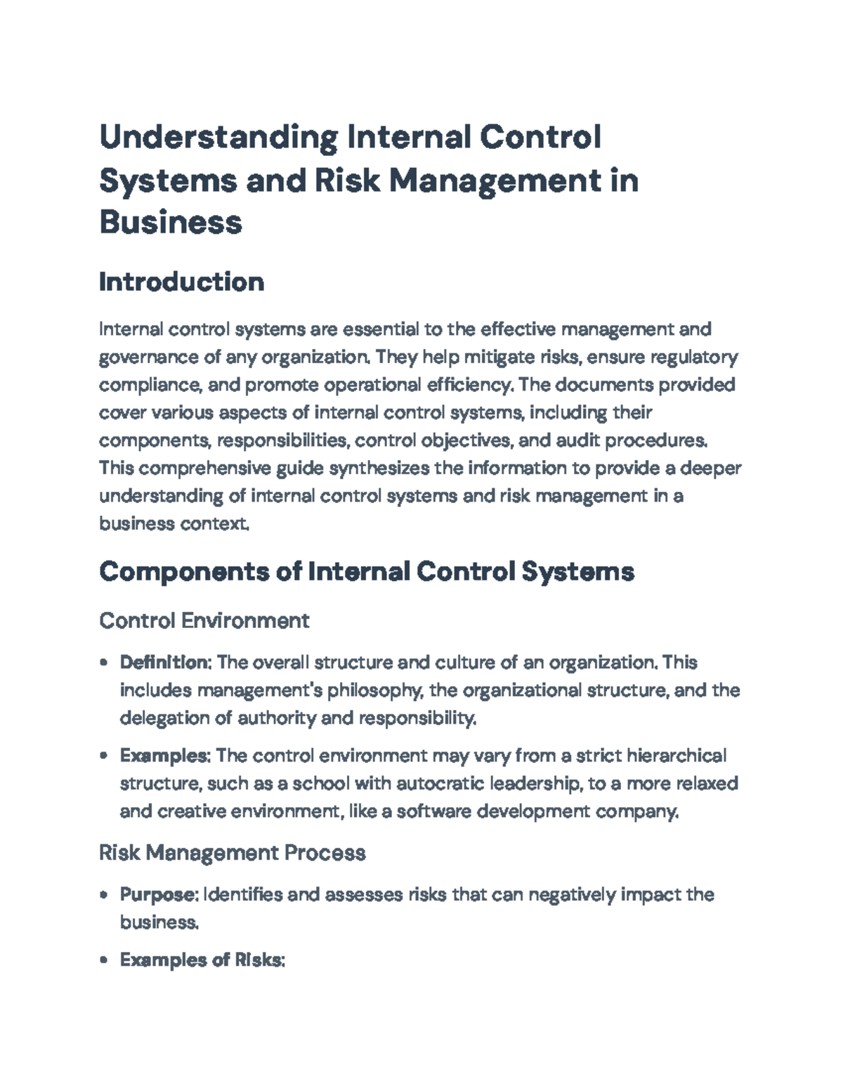 Internal Control Systems and Risk Management in Business: A Guide ...
