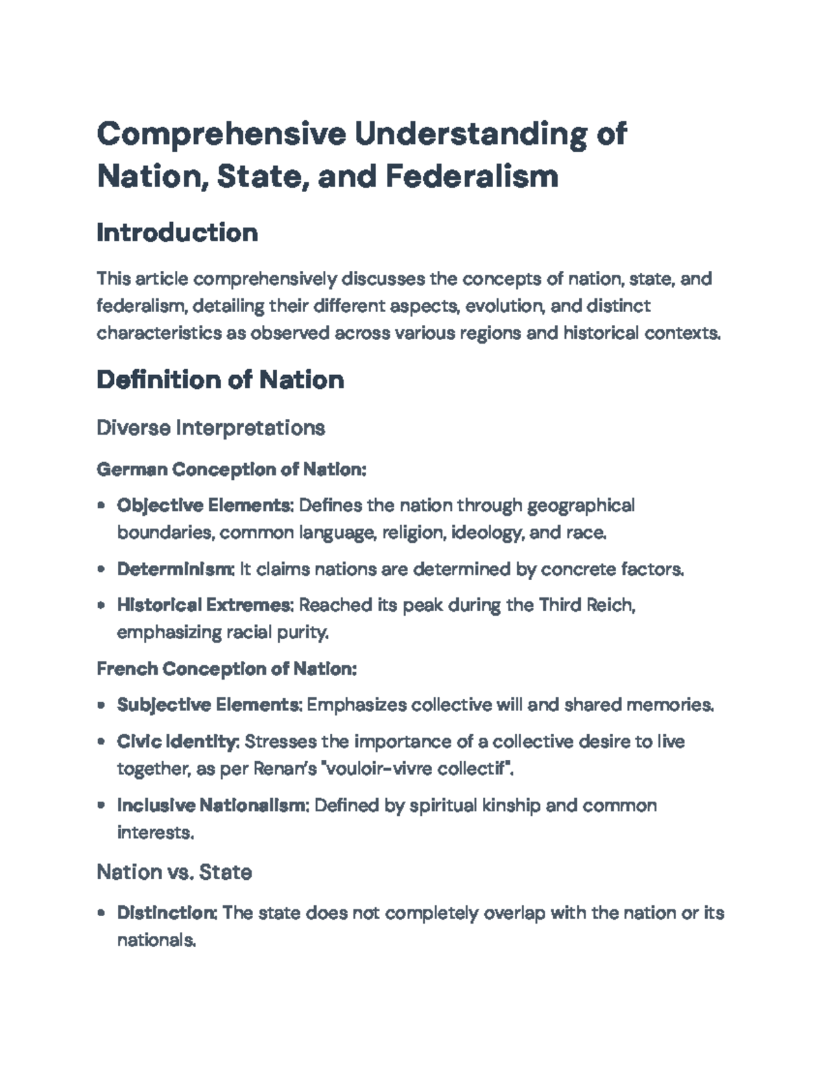 Comprehensive Analysis of Nation, State, and Federalism Concepts ...