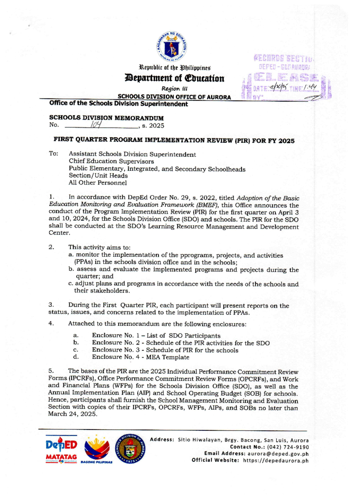 2025nummemo 104 - First Quarter Program Implementation Review - Studocu