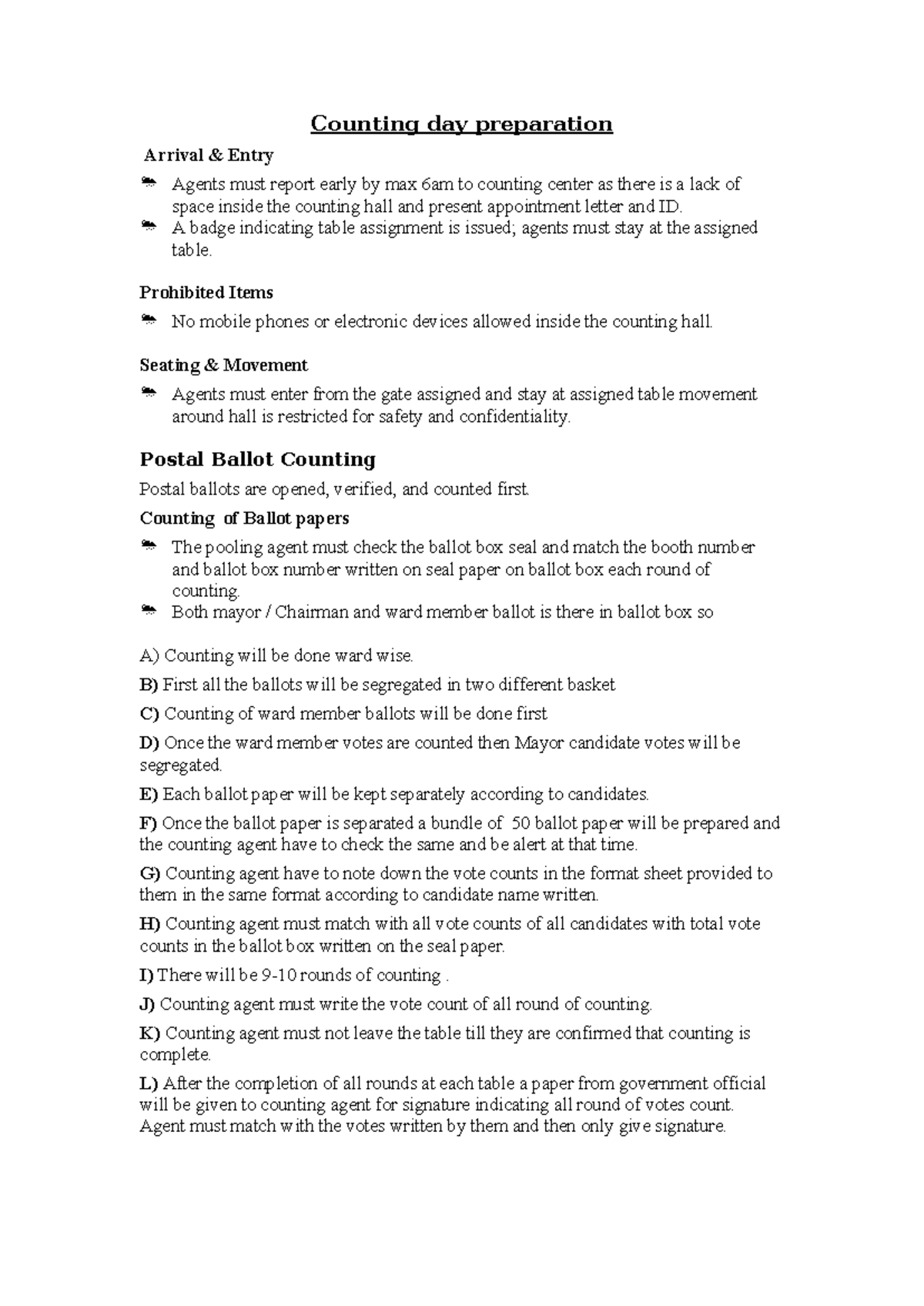 Counting Agent Training Module: Preparation and Procedures - Studocu