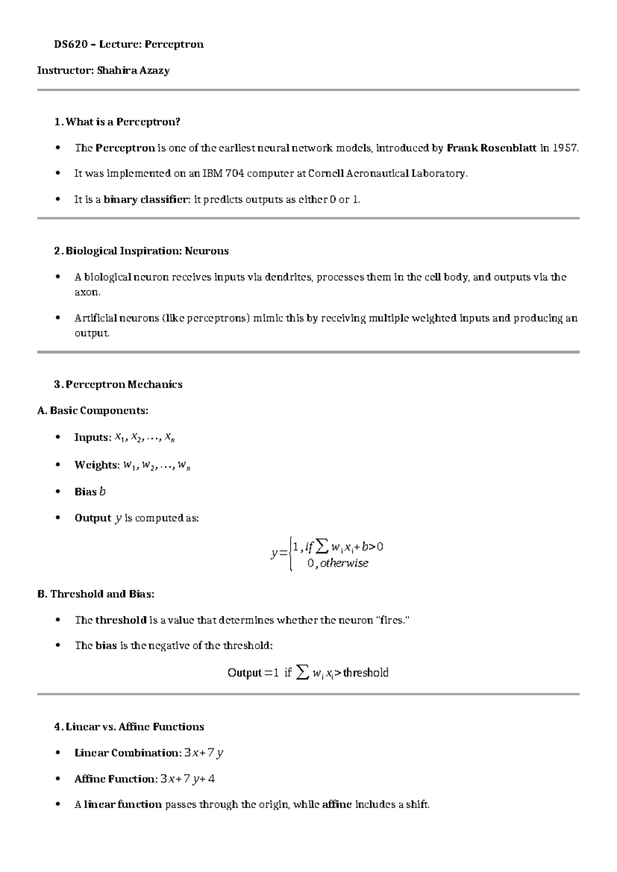 Perceptron Study Notes: Understanding Neural Networks and Learning ...