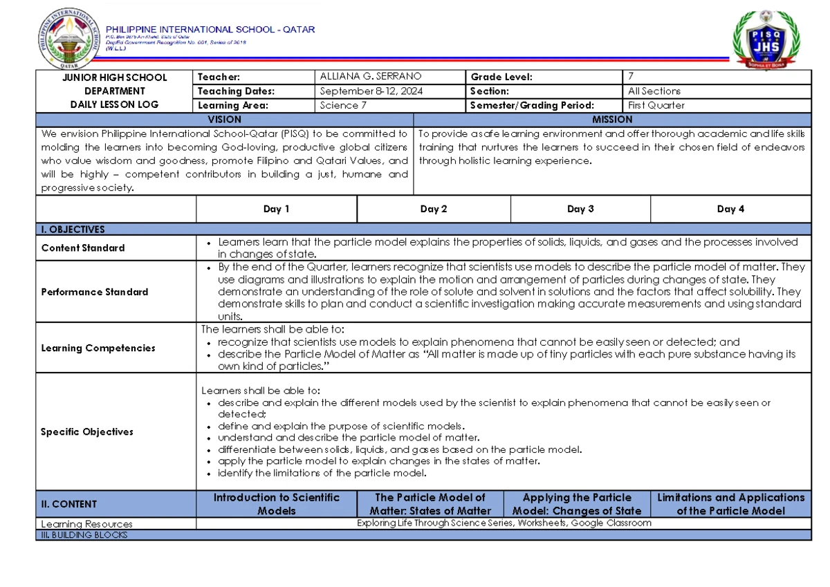 Daily Lesson Log for Science 7 - 3rd Quarter Assessment Guide - Studocu
