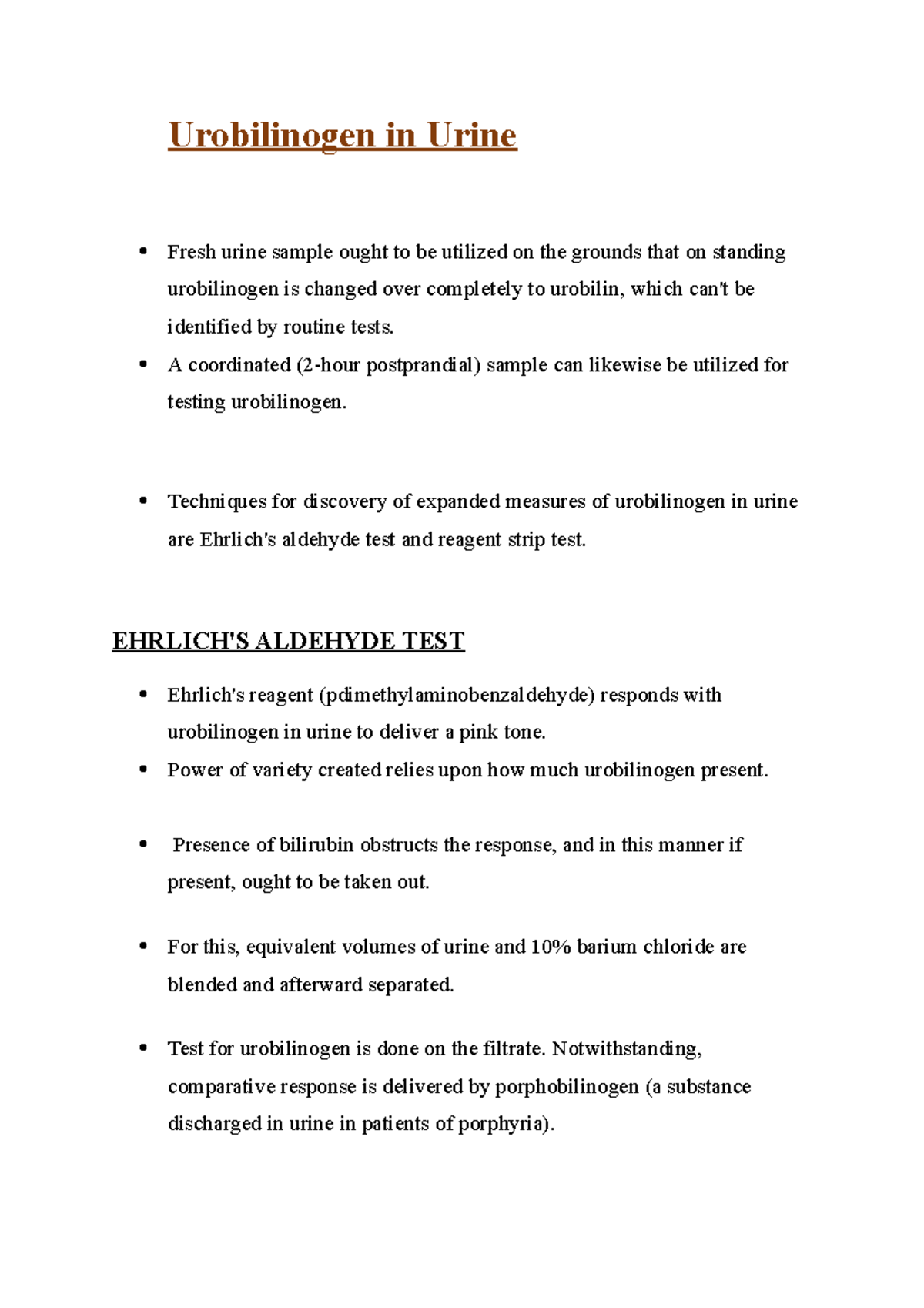 Urobilinogen in Urine: Detection Methods and Pathophysiology - Studocu