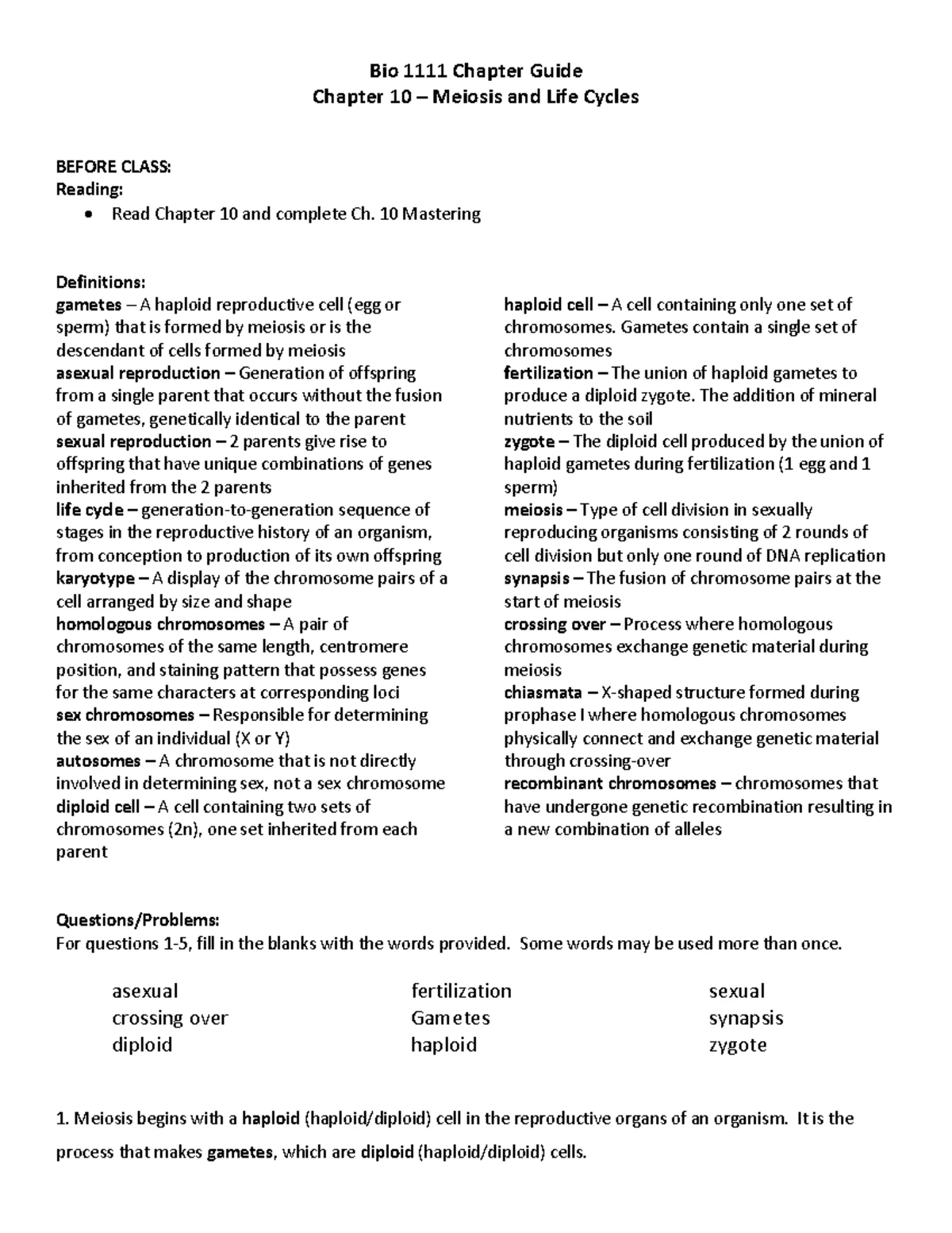 Bio 1111 Chapter 11 Genetics Study Guide and Review Worksheet - Studocu