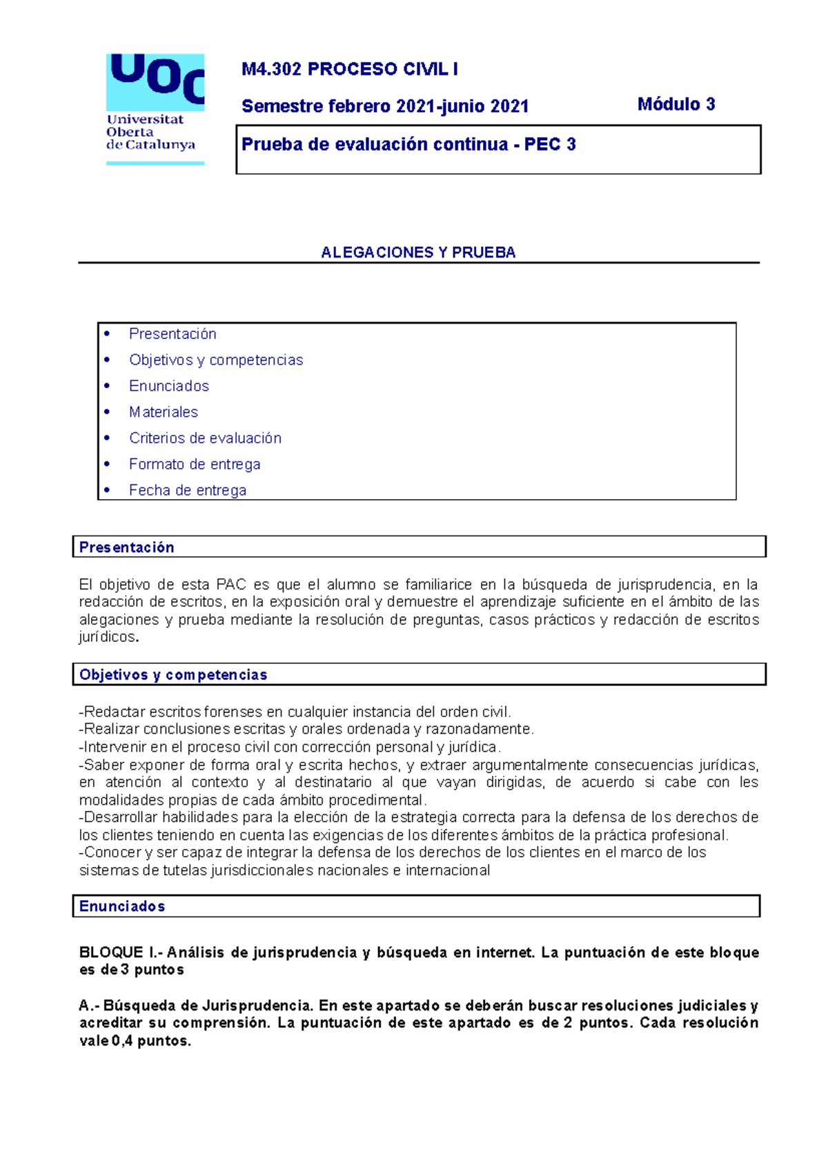 PEC 3 - Evaluación Continua: Estrategias y Materiales para Alegaciones ...