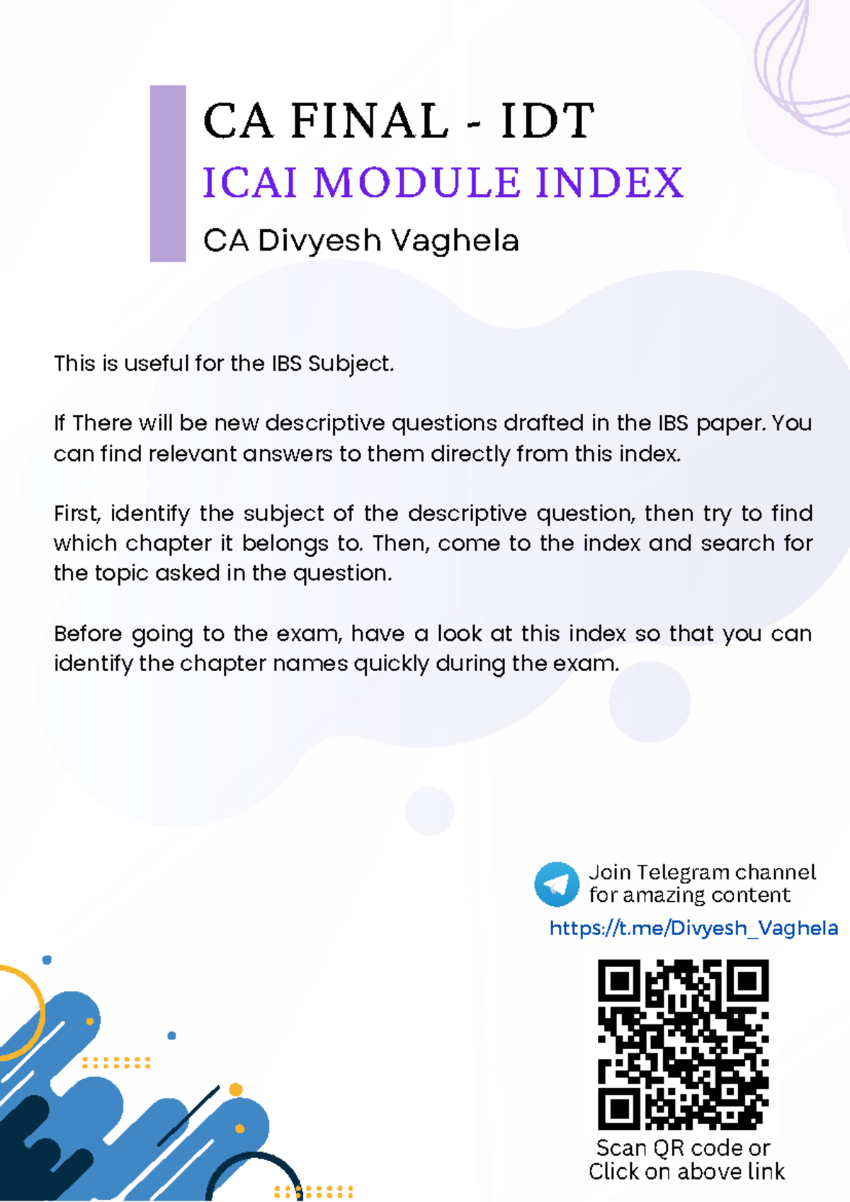 CA FINAL IDT ICAI MODULE INDEX by Divyesh Vaghela - Studocu