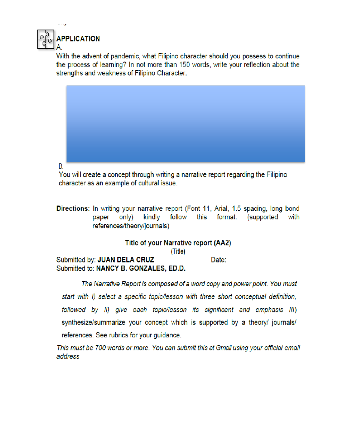 Filipino Character Reflection & Narrative Report (AA2) - Studocu