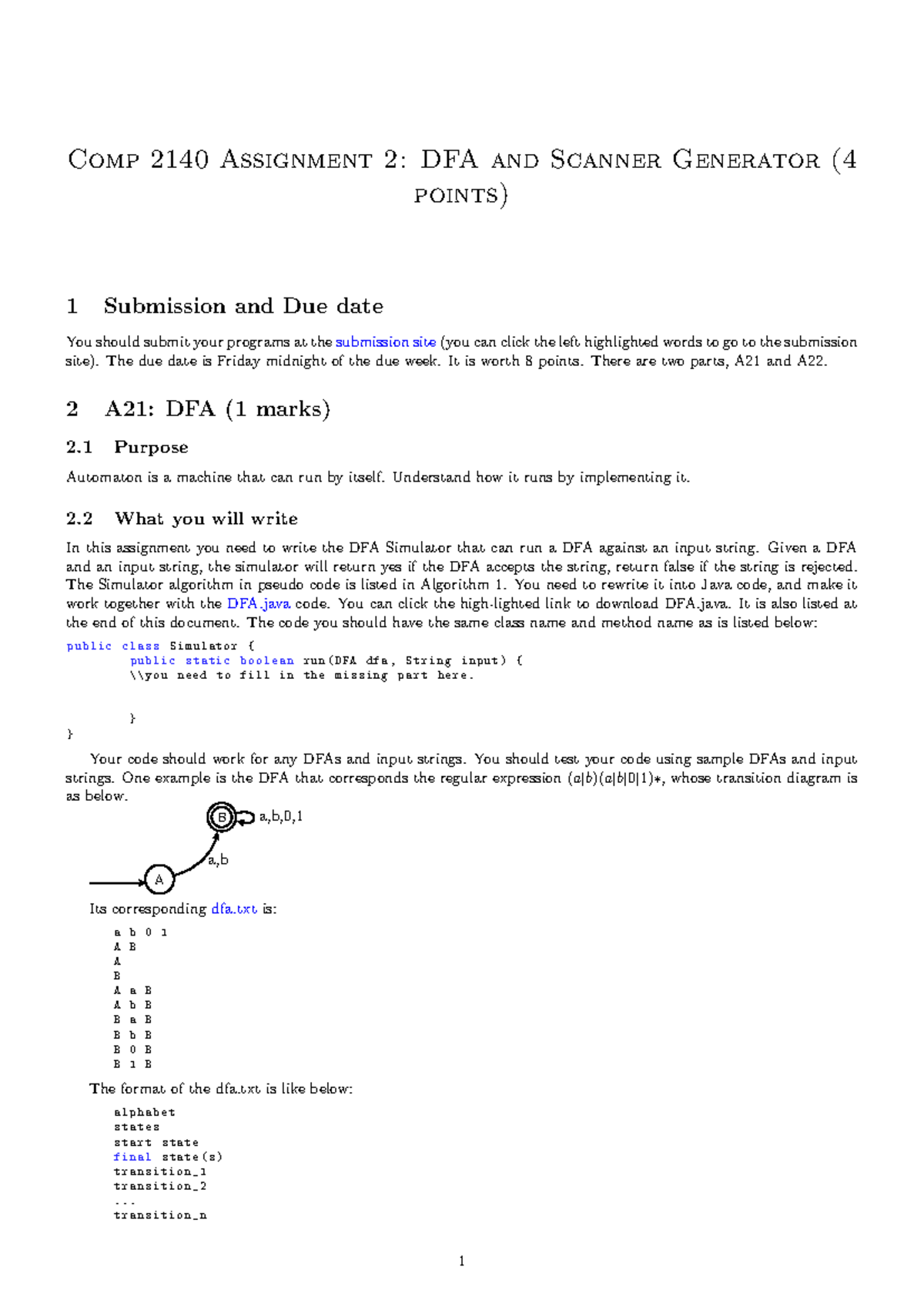 2140 A2 - DFA and Scanner Generator Assignment Details - Studocu