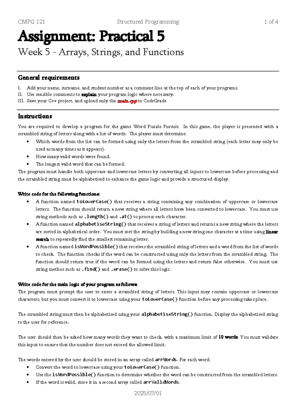 CMPG 121 Practical 5: Word Puzzle Pursuit Programming Assignment - Studocu