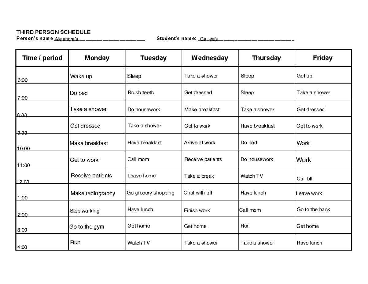 PS Worksheet: Daily Schedule Overview - Studocu