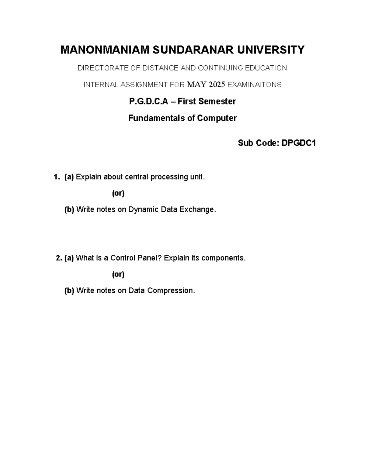 P.G.D.C.A First Semester Lecture Notes for May 2025 Examinations - Studocu