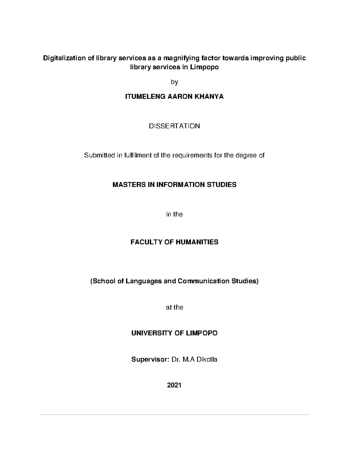 Digitalization of Library Services in Limpopo - Master's Dissertation ...