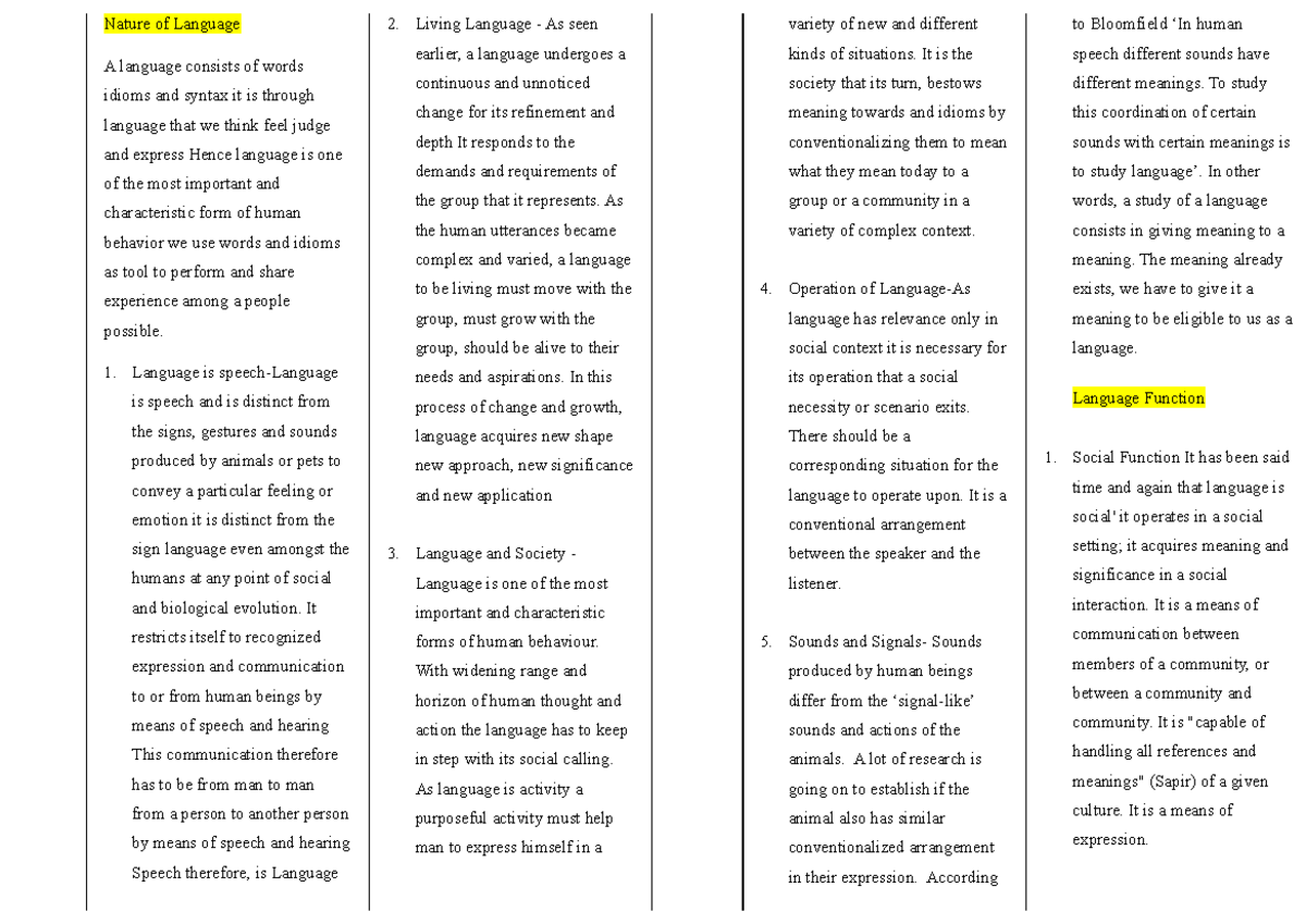 Nature of Language - LEARNING OBJECTIVES After reading this chapter ...