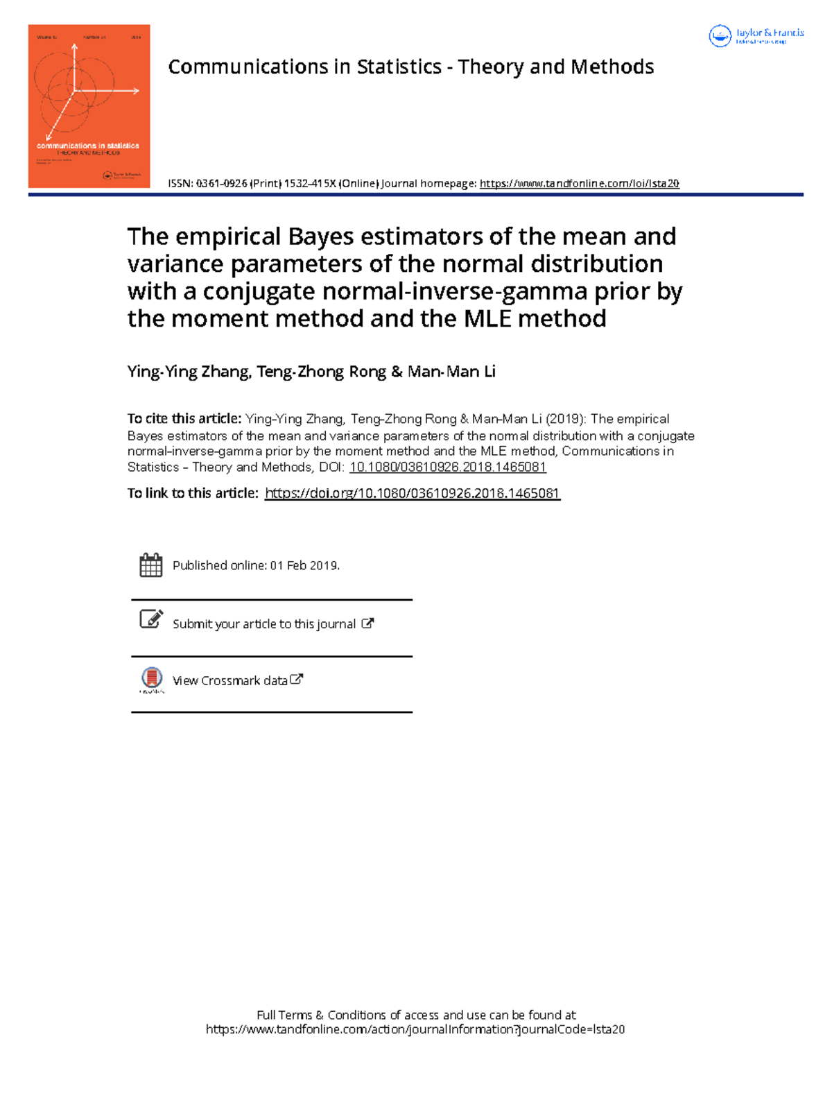 Empirical Bayes Estimators of Mean & Variance for Normal Dist. - Studocu