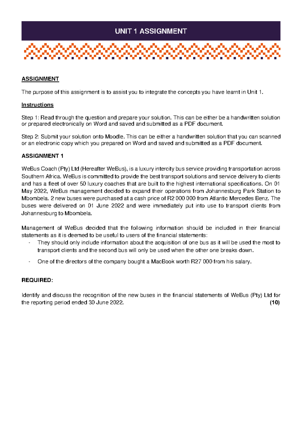 UNIT 1 ASSIGNMENT: WeBus Financial Statement Analysis - Studocu