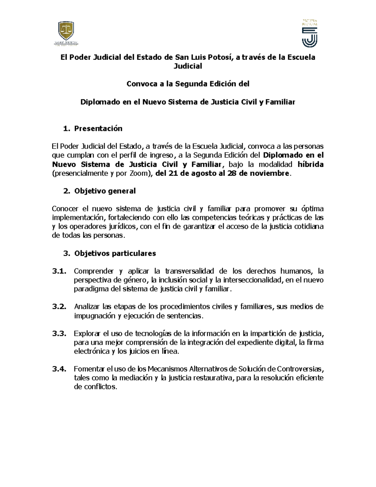 Convocatoria 2a Edición Diplomado en Nuevo Sistema de Justicia Civil y ...