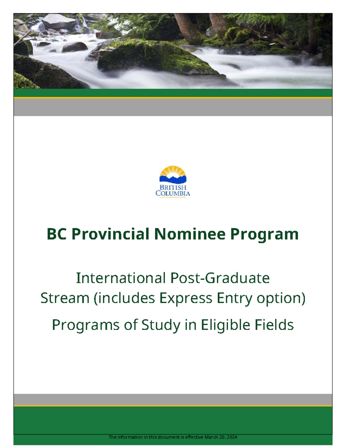 BC PNP IPG Eligible Programs of Study for International Stream - Studocu