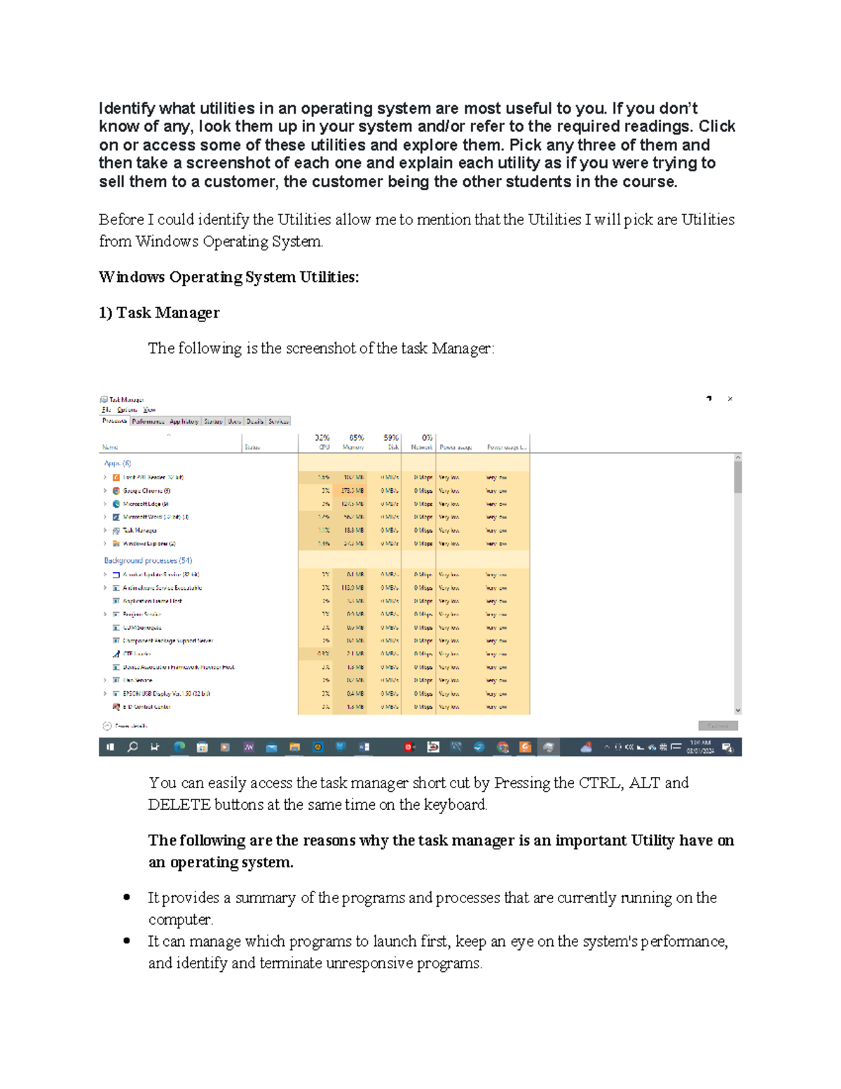 Unit 7 Discussion Assignment: Exploring Windows OS Utilities - Studocu