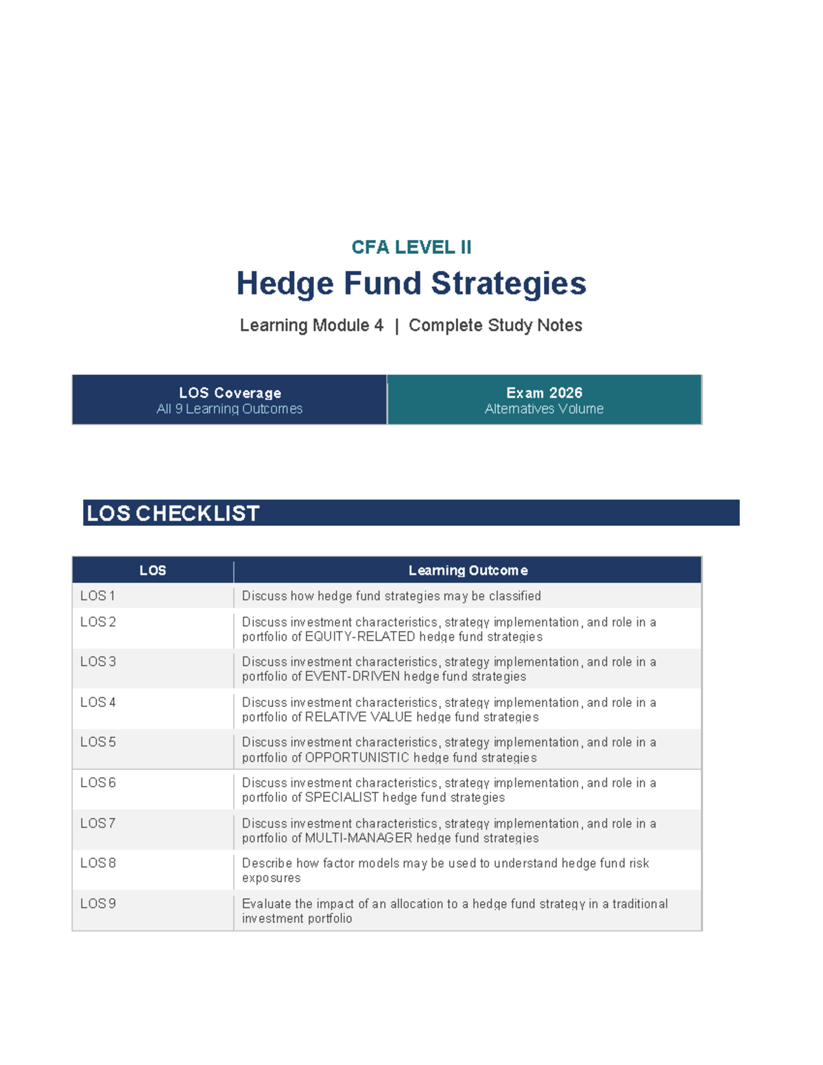 CFA L2 Hedge Fund Strategies Complete Study Notes for Exam 2026 - Studocu