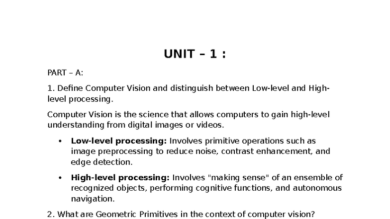 CV 101: Comprehensive Study Guide for All Units in Computer Vision ...