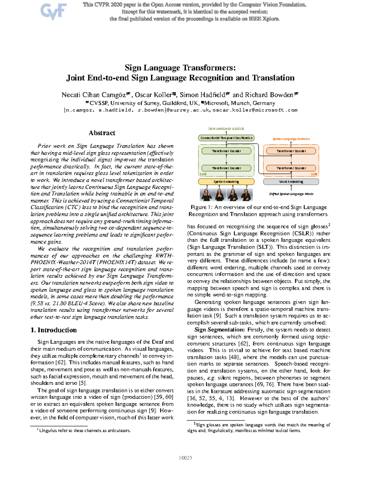 Sign Language Transformers: Joint Recognition & Translation in SLRT ...