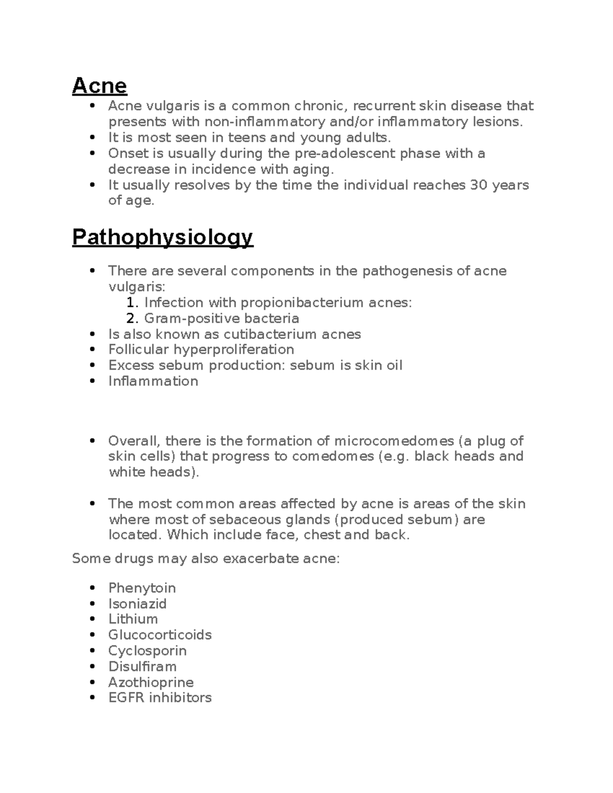 Acne - Lecture Notes for Weeks 5 to 8: Pathophysiology & Manifestations ...