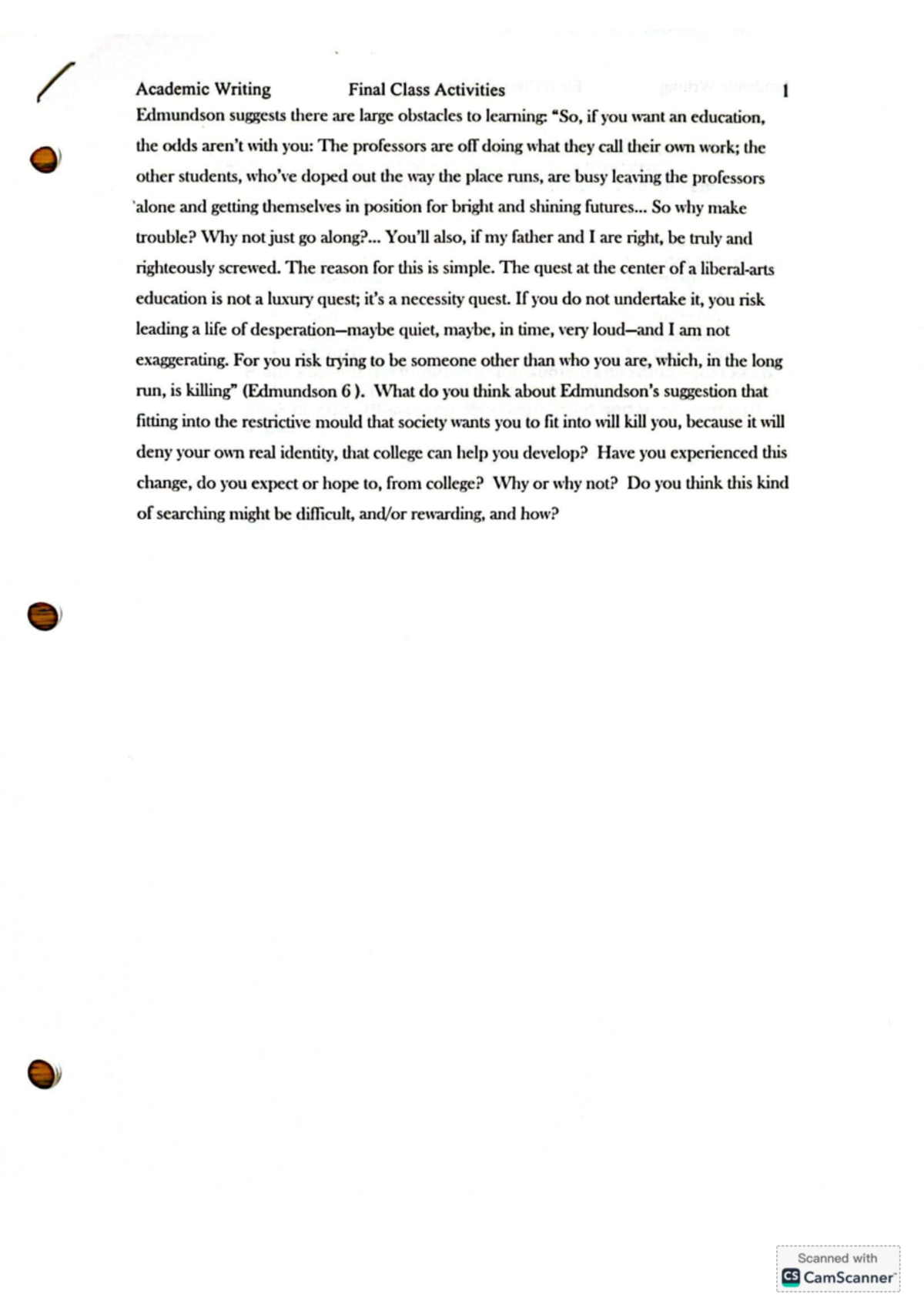 Academic Writing Final Class Activities 1: Identity and Society ...