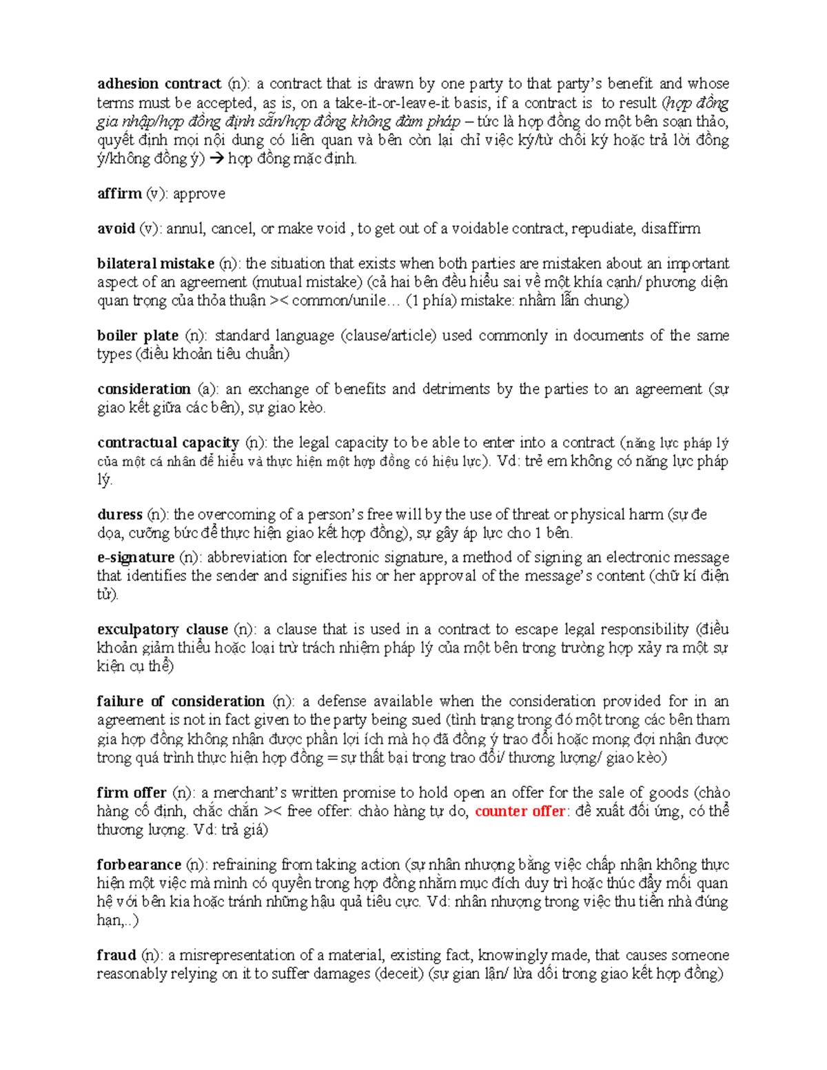 Key Terms Glossary for Contract Law Studies (Legal 101) - Studocu