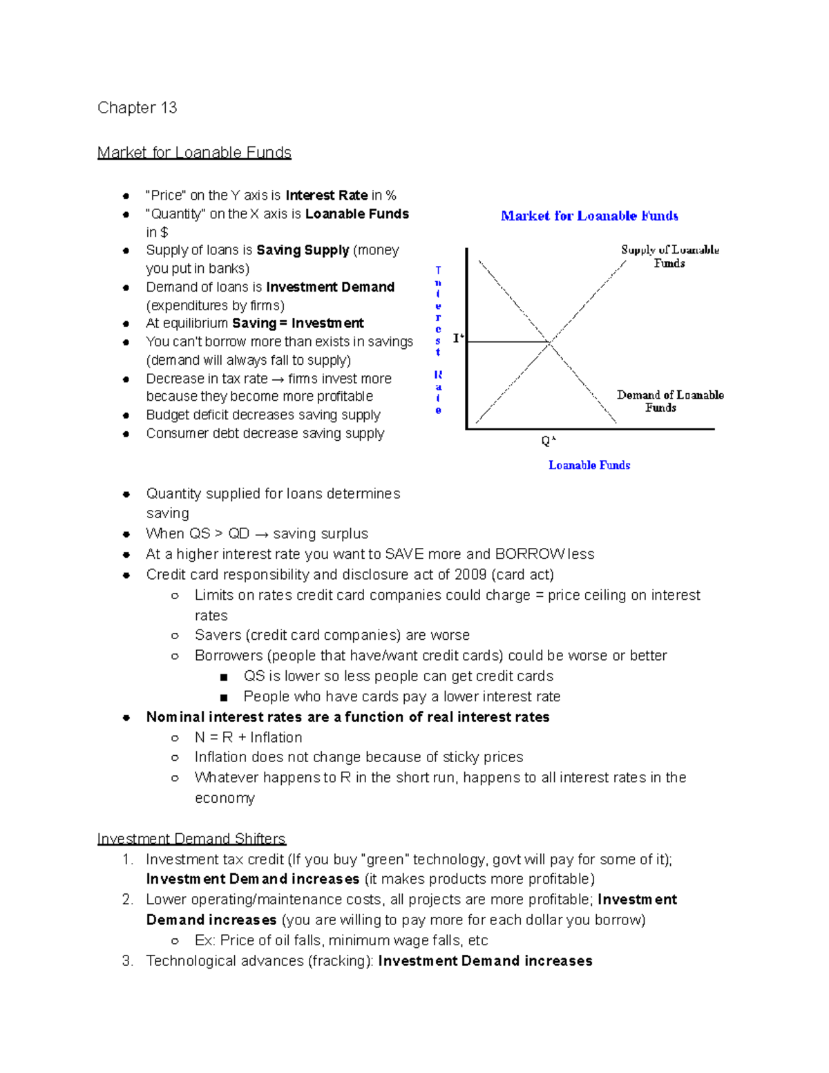 ECON 101 Final Exam Notes: Market for Loanable Funds & Key Concepts ...
