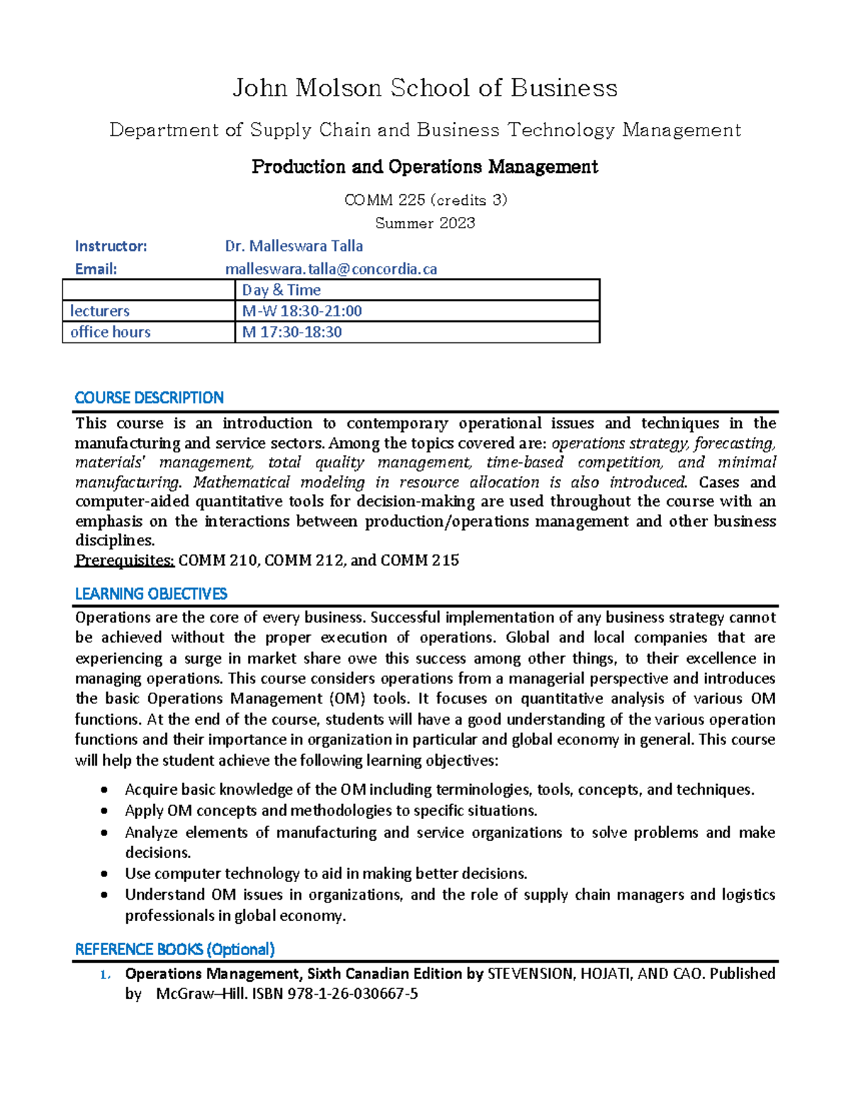 2023S1 COMM225 Course Outline: Production & Operations Management - Studocu