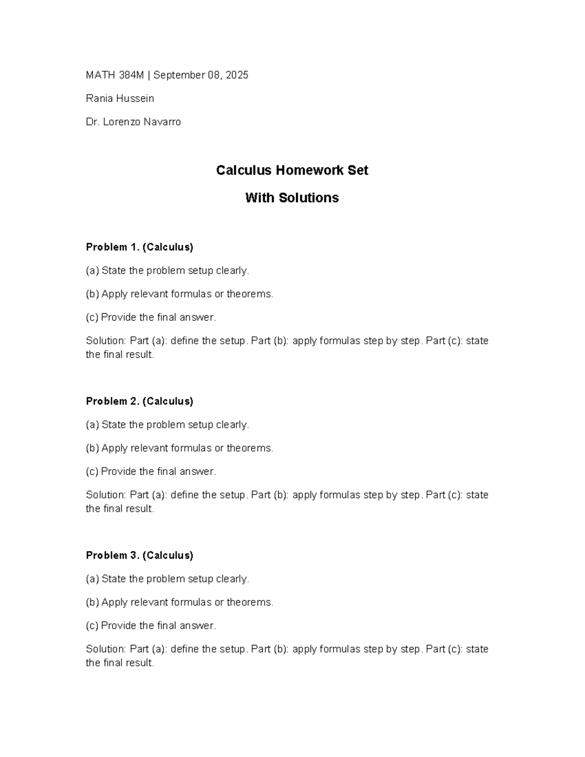 MATH 384M Fall 2025 Calculus Homework Solutions Set - Studocu