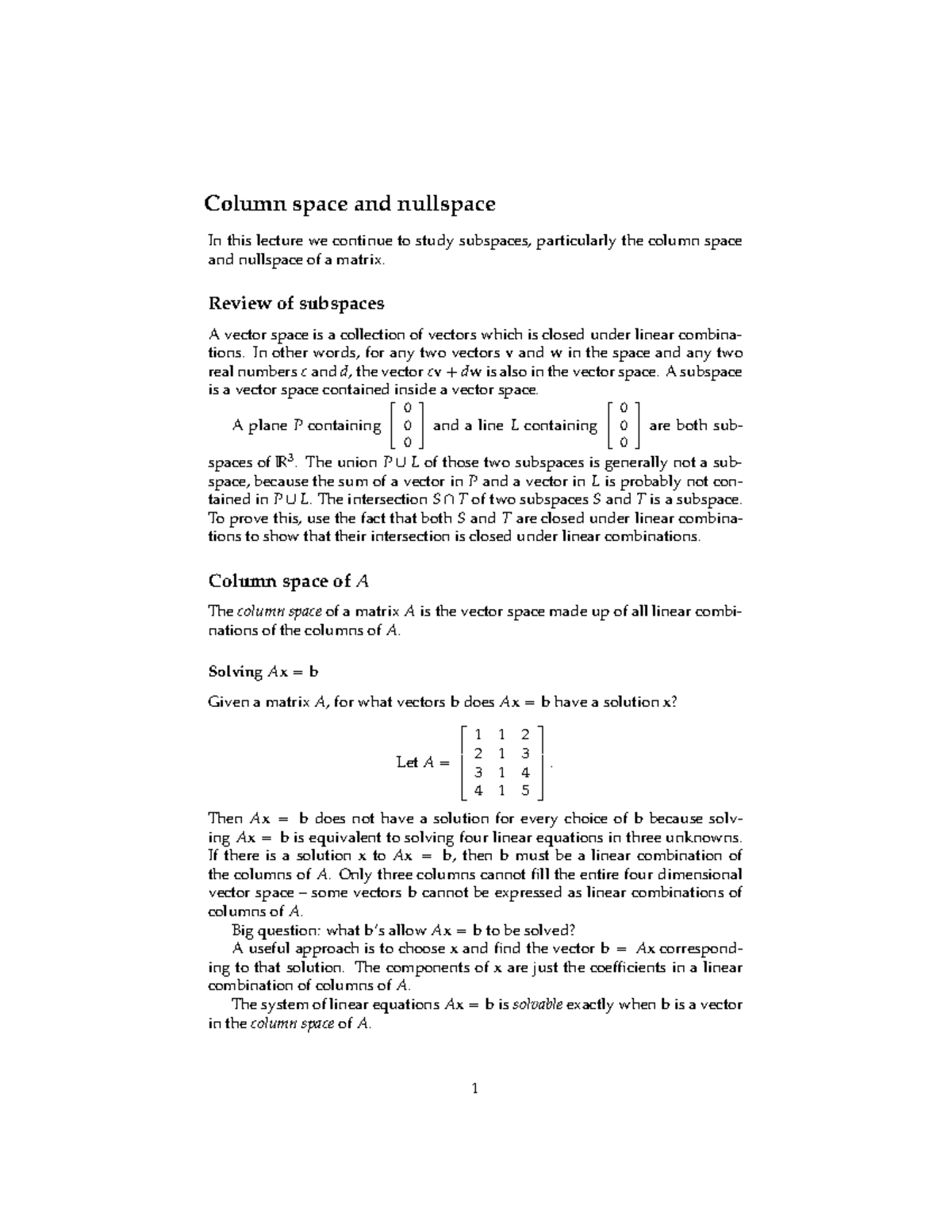 Lecture on Column Space and Nullspace (MATH 07) - Studocu