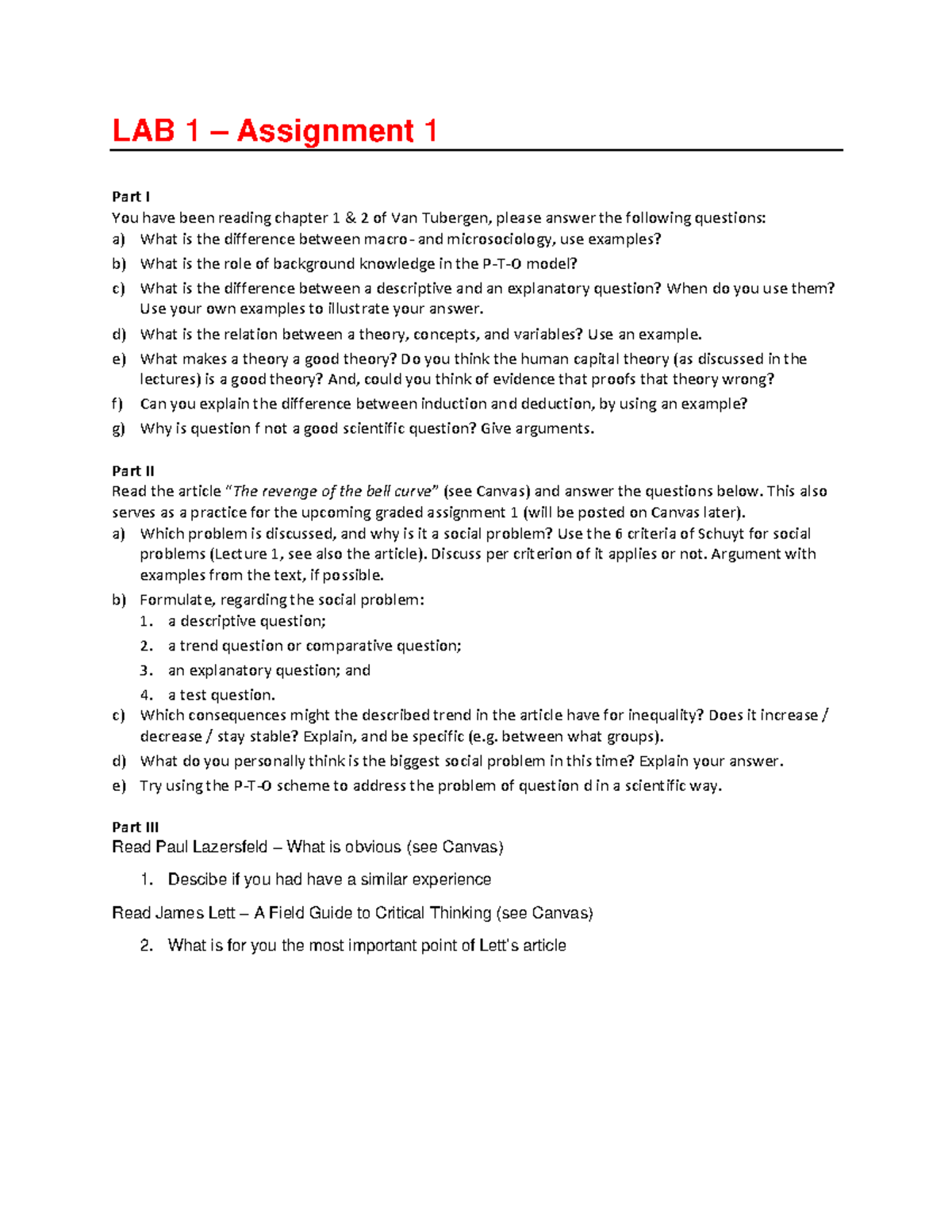 LAB 1 - Assignment 1 Questions for Fall 2024 Sociology Course - Studeersnel