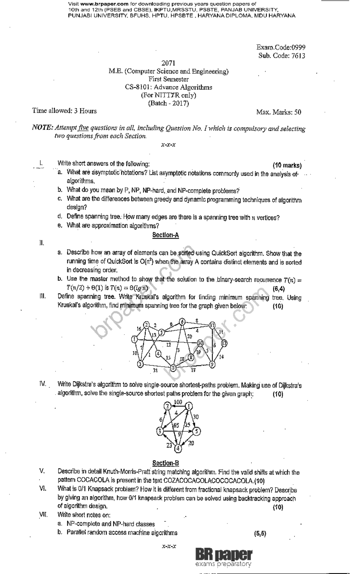 Previous Year Question Papers for M.E. (CSE) 1st Sem - Advanced ...