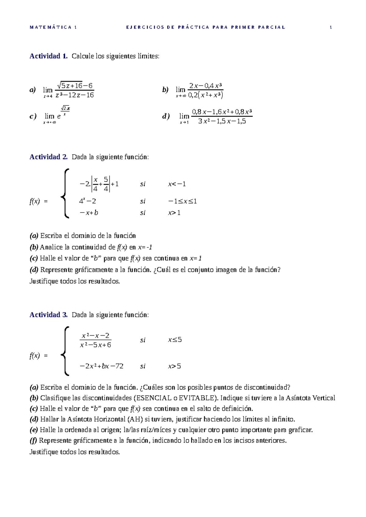 Modelo 1 de Primer Parcial - Matemáticas 1: Ejercicios y Análisis - Studocu