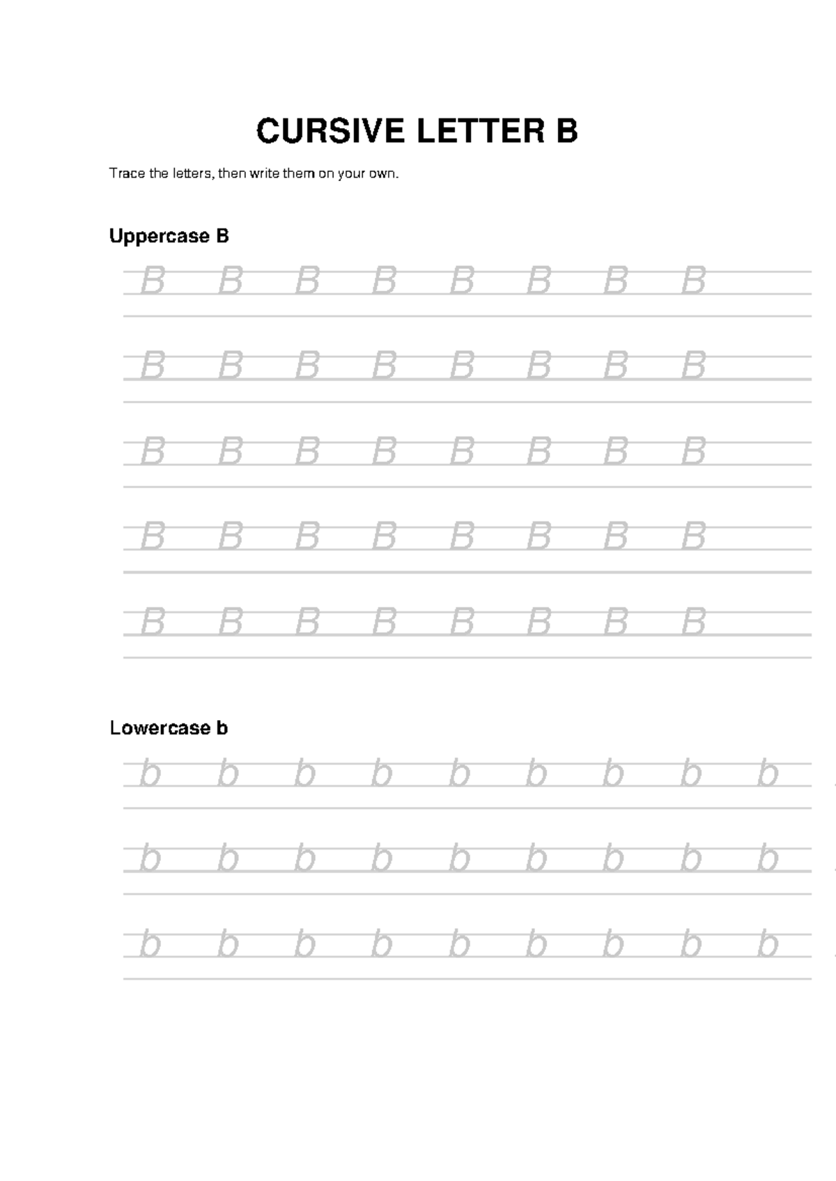 Cursive Letter B Tracing Practice: Ready to Print - Studocu